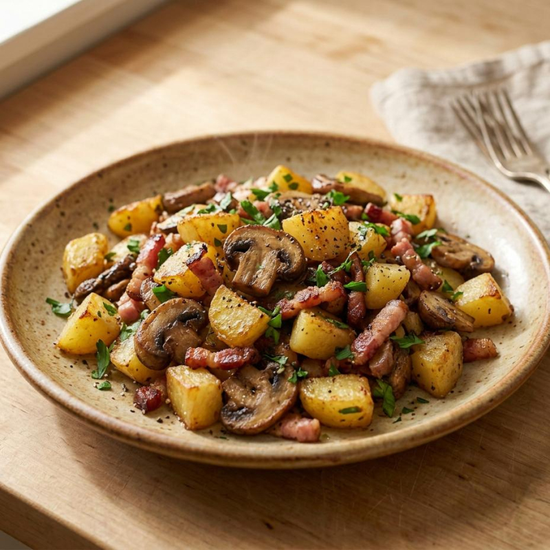 Kartoffel-Pilz-Pfanne mit Speck & Petersilie
