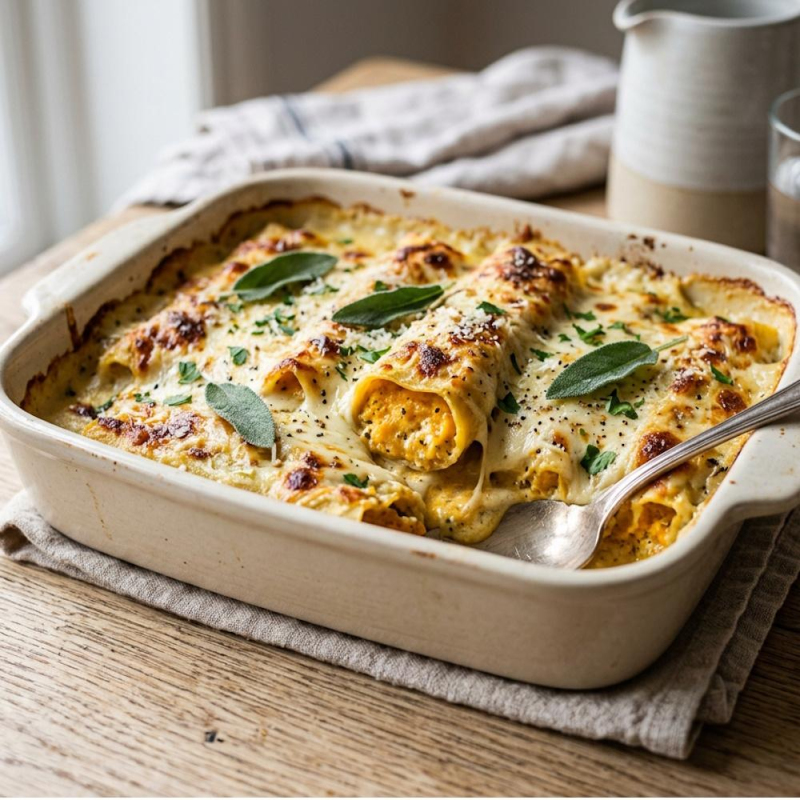 Kürbis-Ricotta-Cannelloni mit Salbeibéchamel