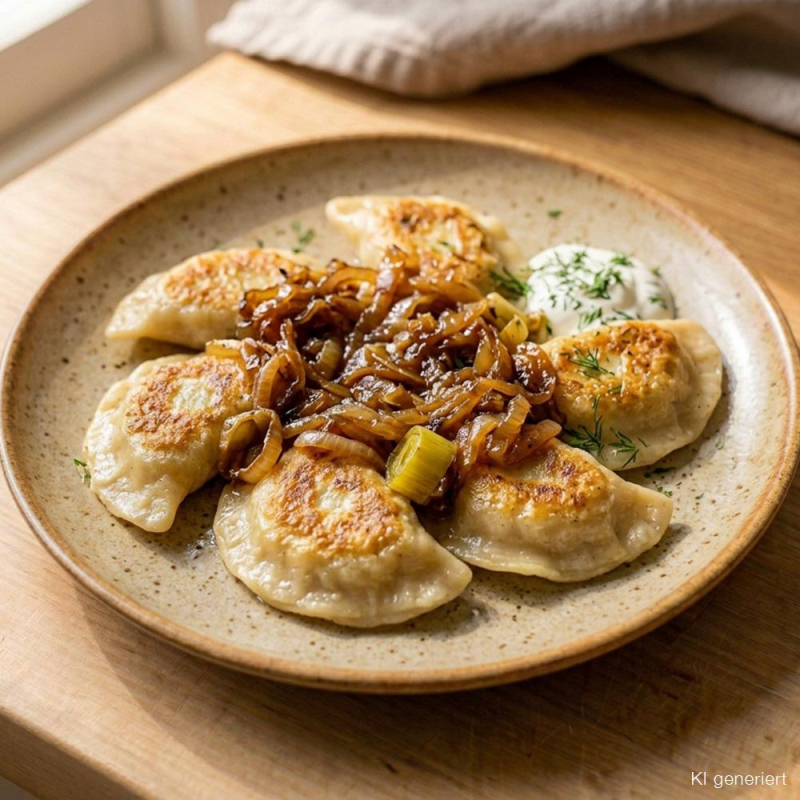 Kartoffel-Pierogi mit Quark-Porree-Füllung und ges