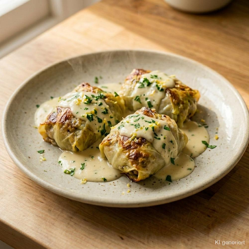Kohlrabi-Päckchen mit Pilz-Hafer-Füllung und cremi