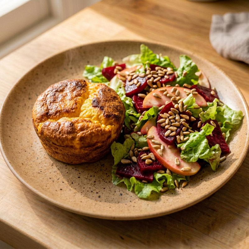Kürbis-Käse-Soufflé mit lauwarmem Rote-Bete-Apfel-