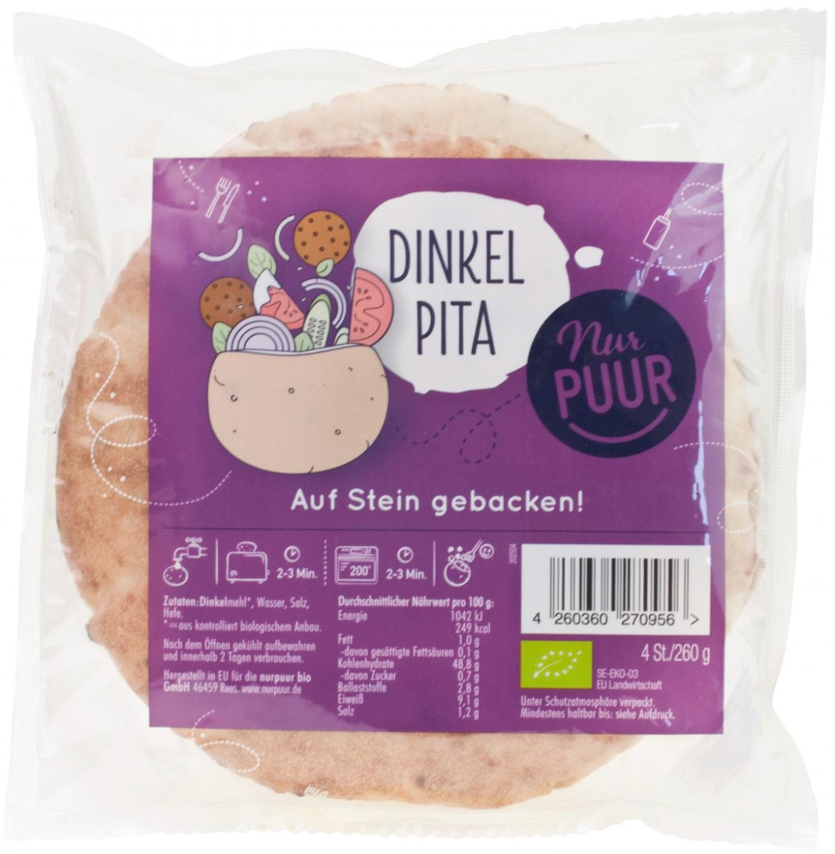 Dinkel Pita Taschen 4 Stück