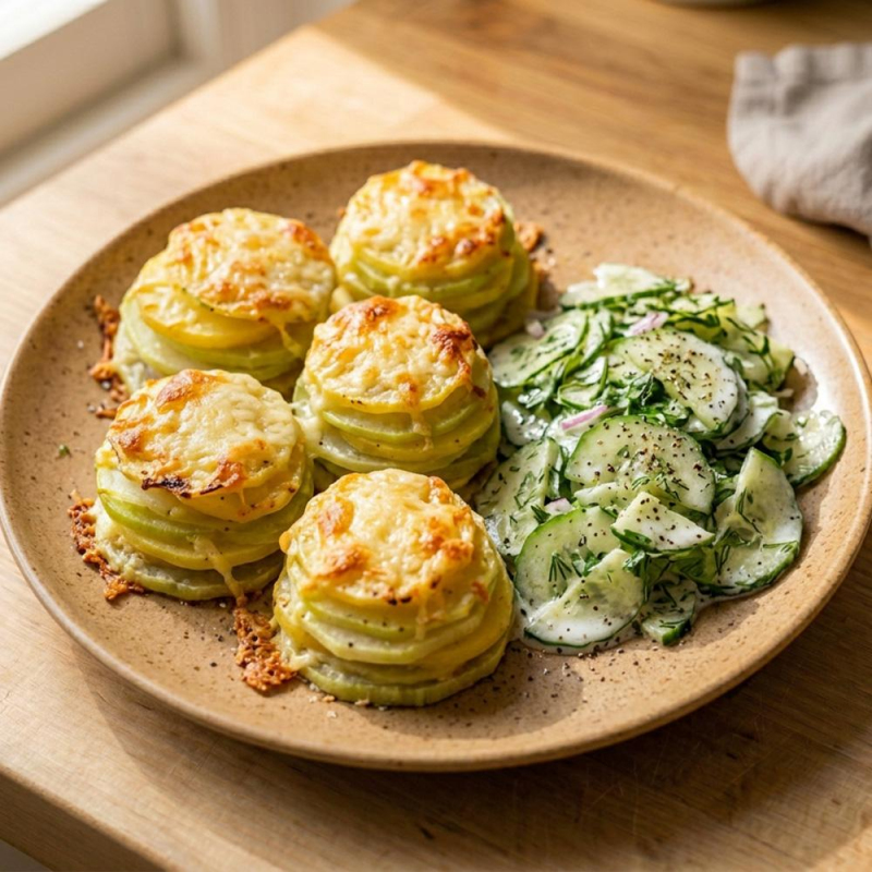 Überbackene Kohlrabi-Kartoffel-Türmchen mit Käse u